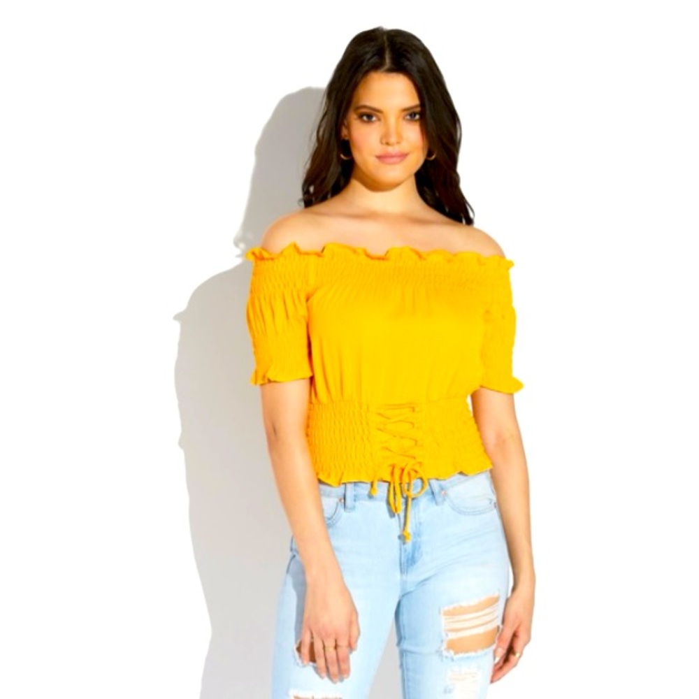 Chocolate USA Yellow Lace Up Top